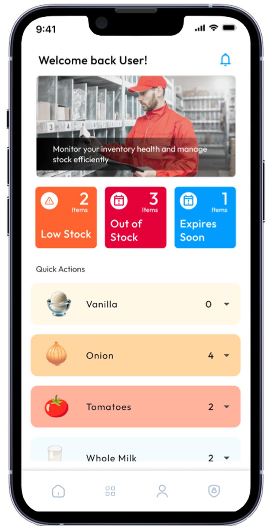 Tracsy home screen showing inventory overview